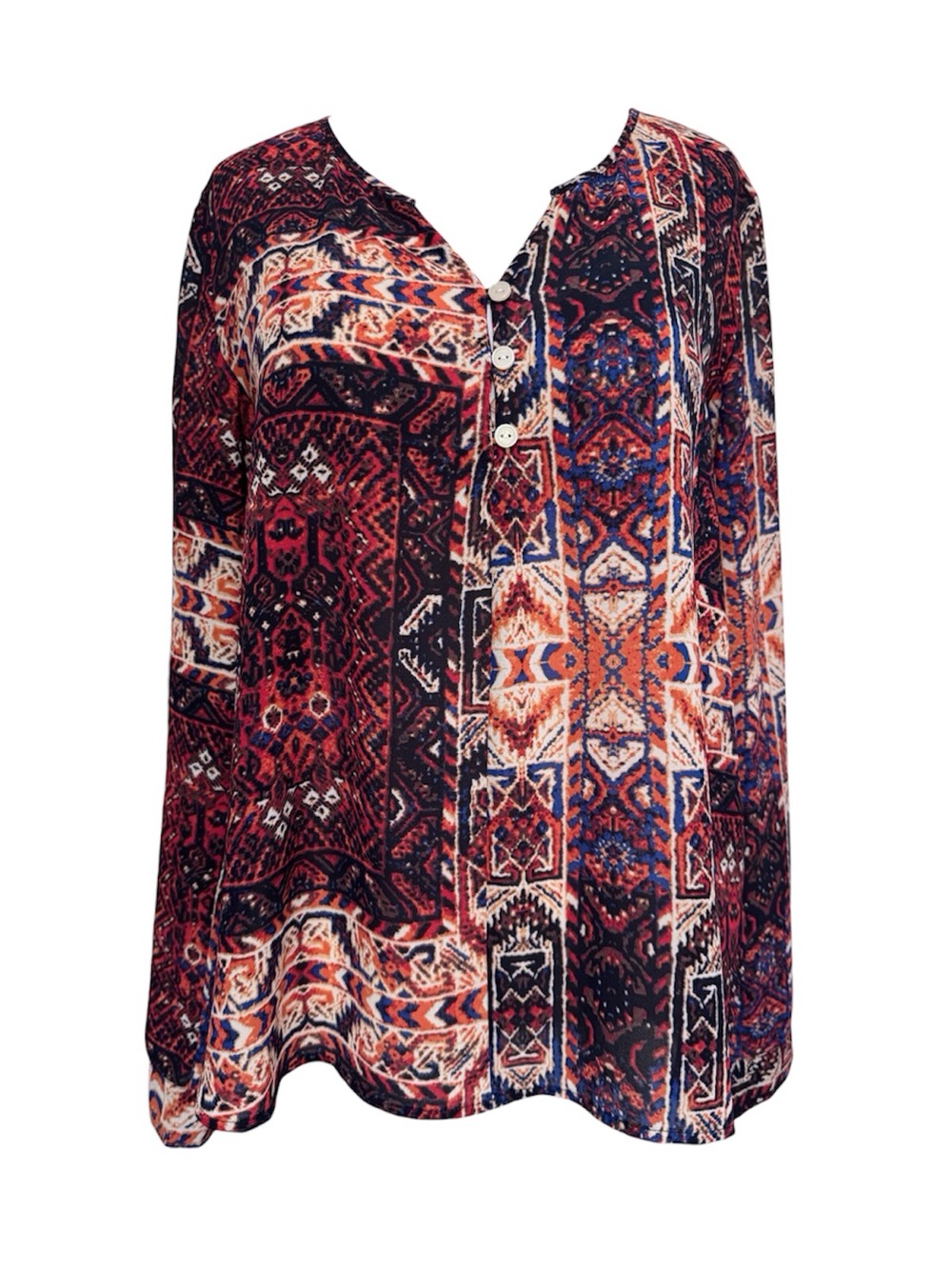 Sanctuary Multi Color Boho Tribal Geometric Print Blouse Long Sleeve XSMALL